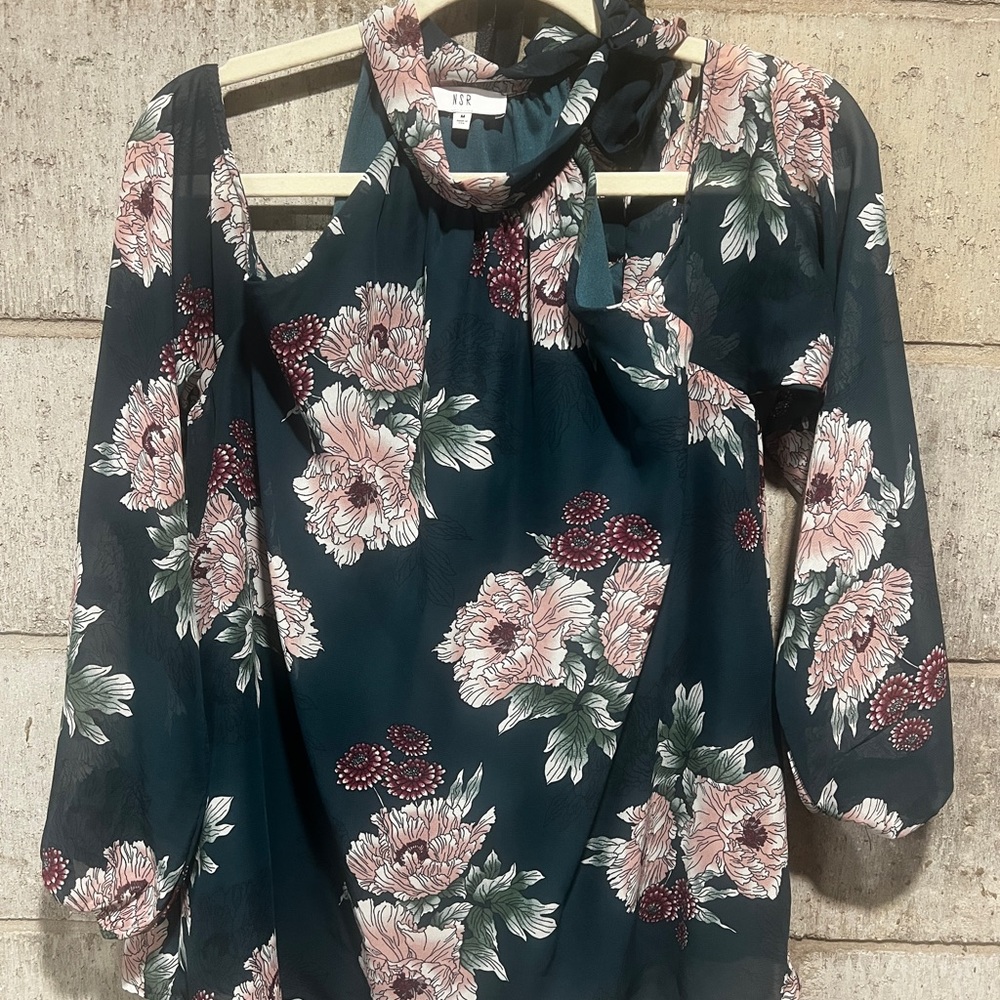 NSR Teal and Pink Floral Blouse